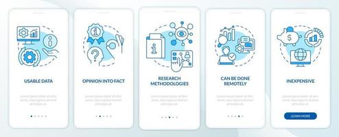 Advantages of case study blue onboarding mobile app screen. Benefits walkthrough 5 steps editable graphic instructions with linear concepts. UI, UX, GUI template vector