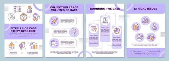 Pitfalls of case study research purple brochure template. Leaflet design with linear icons. Editable 4 vector layouts for presentation, annual reports