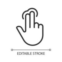 Double finger touch pixel perfect linear icon. Multi touch technology. Touch screen navigation. Thin line illustration. Contour symbol. Vector outline drawing. Editable stroke