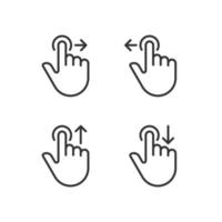 Hold and move pixel perfect linear icons set. Long tap and draw. Touchscreen control gestures. Smartphone. Customizable thin line symbols. Isolated vector outline illustrations. Editable stroke