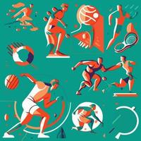 A set of sports icons, featuring different athletes and popular sports equipment vector
