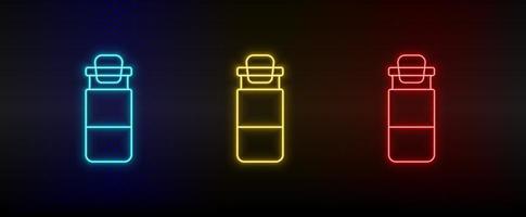 Neon icon set weather bottle. Set of red, blue, yellow neon vector icon on dark background