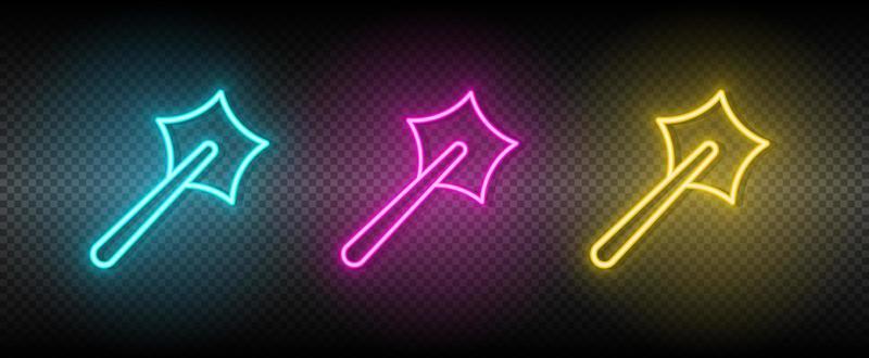 magic, wand, wizard vector icon yellow, pink, blue neon set. Tools vector icon on dark transparency background