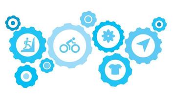 Cursor gear blue icon set. Abstract background with connected gears and icons for logistic, service, shipping, distribution, transport, market, communicate concepts vector