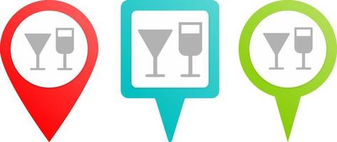 Wine glasses pin icon. Multicolor pin vector icon, diferent type map and navigation point.