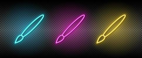cepillar, Cepillo de pintura vector icono amarillo, rosa, azul neón colocar. herramientas vector icono en oscuro transparencia antecedentes