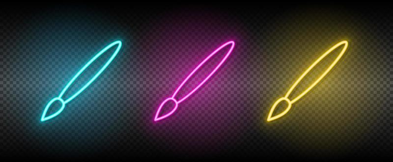 brush, paintbrush vector icon yellow, pink, blue neon set. Tools vector icon on dark transparency background