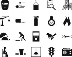 HSE concept, occupational safety and health Radio, production factory and environment, labor preventive instructions, worker protection vector icon set on white background