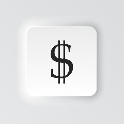 Rectangle button icon Dollar. Button banner Rectangle badge interface for application illustration on neomorphic style on white background