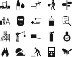 HSE concept, occupational safety and health edges, pinch, hand, production factory and environment, labor preventive instructions, worker protection vector icon set on white background