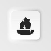 Damage, earthquake, home, house icon - Vector. Insurance neumorphic style vector icon. on white background