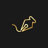 pen, freeform gold icon. Vector illustration of golden dark background .