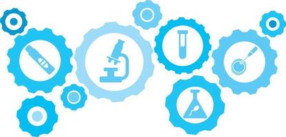 Connected gears and vector icons for logistic, service, shipping, distribution, transport, market, communicate concepts. Artificial insemination gear blue icon set .