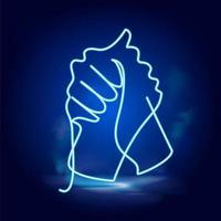 Handshake continuous line neon vector icon. One line art, illustration