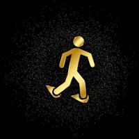 Walking with snowshoes gold, icon. Vector illustration of golden particle on gold vector background