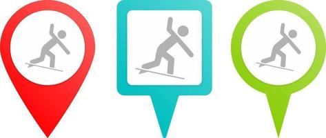 Surfer pin icon. Multicolor pin vector icon, diferent type map and navigation point.