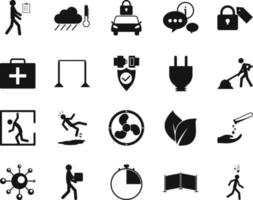 HSE concept, occupational safety and health falling, object, human, accident, production factory and environment, labor preventive instructions, worker protection vector icon set on white background