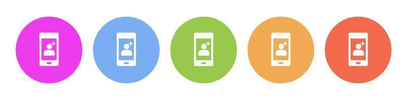 Multi colored icon phone add contact new contact. Button banner round badge interface for application illustration on white background vector