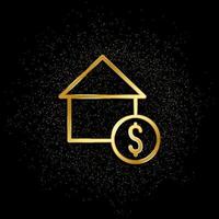 Buy, house gold icon. Vector illustration of golden particle background. Real estate concept vector illustration .