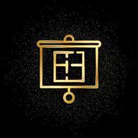 Blackboard, house, plan gold icon. Vector illustration of golden particle background. Real estate concept vector illustration .