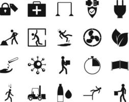 HSE concept, occupational safety and health flagman, guide , production factory and environment, labor preventive instructions, worker protection vector icon set on white background