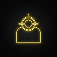 target, user yellow neon icon .Transparent background. Yellow neon vector icon on dark background