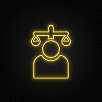 balance, user yellow neon icon .Transparent background. Yellow neon vector icon on dark background