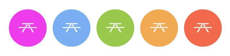 Multi colored flat icons on round backgrounds. Bench multicolor circle vector icon on white background