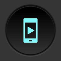 Dark button icon phone play. Button banner round badge interface for application illustration on darken background vector