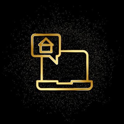 Chat, dialogue, house gold icon. Vector illustration of golden particle background. Real estate concept vector illustration .