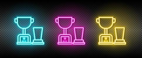Trophy, mixer neon icon set. Media marketing vector illustration neon blue, yellow, red icon set