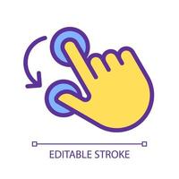 Double finger rotation pixel perfect yellow RGB color icon. Hold and spin with two fingers. Touchscreen control gesture. Silhouette symbol on white space. Solid pictogram. Vector isolated illustration