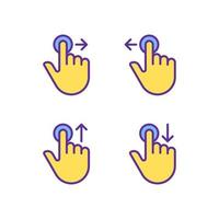 Hold and move pixel perfect yellow RGB color icons set. Long tap and draw. Touchscreen gestures. Smartphone. Isolated vector illustrations. Simple filled line drawings collection. Editable stroke