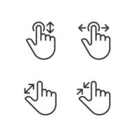 Scrolling and zooming gestures pixel perfect linear icons set. Touchscreen control. Electronic device navigation. Customizable thin line symbols. Isolated vector outline illustrations. Editable stroke