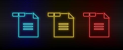 Neon icon set reading. Set of red, blue, yellow neon vector icon on dark transparent background