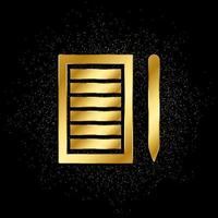 Paper list, pencil gold, icon. Vector illustration of golden particle on gold vector background