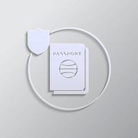 viajar, seguro, pasaporte, icono, vector, asegurable, fusible papel estilo. gris color vector fondo- papel estilo vector icono. en blanco antecedentes