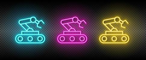 hydraulic arm, industrial arm neon icon set. Technology vector illustration neon blue, yellow, red icon set