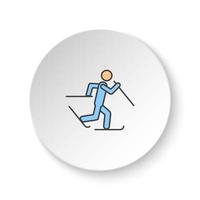 Round button for web icon, Skier skiing. Button banner round, badge interface for application illustration on white background