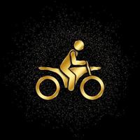 motociclista oro, icono. vector ilustración de dorado partícula en oro vector antecedentes