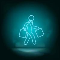 Shopping, man blue neon vector icon. Simple element illustration from map and navigation concept. Shopping, man blue neon vector icon. Real estate concept vector illustration. on white background