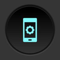 Dark button icon phone settings. Button banner round badge interface for application illustration on darken background vector