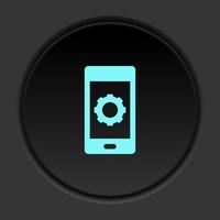 Dark button icon phone settings. Button banner round badge interface for application illustration on darken background vector