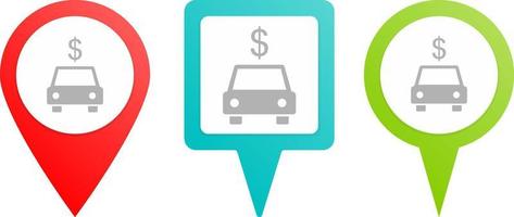 Car, dollar pin icon. Multicolor pin vector icon, diferent type map and navigation point.