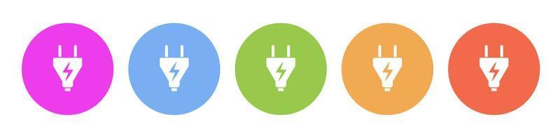 Multi colored flat icons on round backgrounds. Electrical plug multicolor circle vector icon on white background