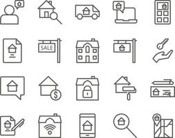 house, location, map set vector icons. Real estate icon set. Simple Set of Real Estate Related Vector Line Icons. Contains such Icons as Map, Plan, Bedrooms on white background