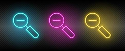 out, zoom vector icon yellow, pink, blue neon set. Tools vector icon on dark transparency background