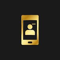 teléfono, contacto, eliminar oro icono. vector ilustración de dorado estilo icono en oscuro antecedentes