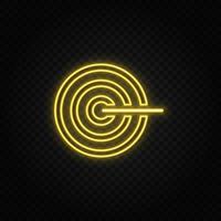 target, bullseye yellow neon icon .Transparent background. Yellow neon vector icon on dark background