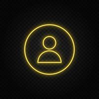 avatar, perfil amarillo neón icono .transparente antecedentes. amarillo neón vector icono en oscuro antecedentes